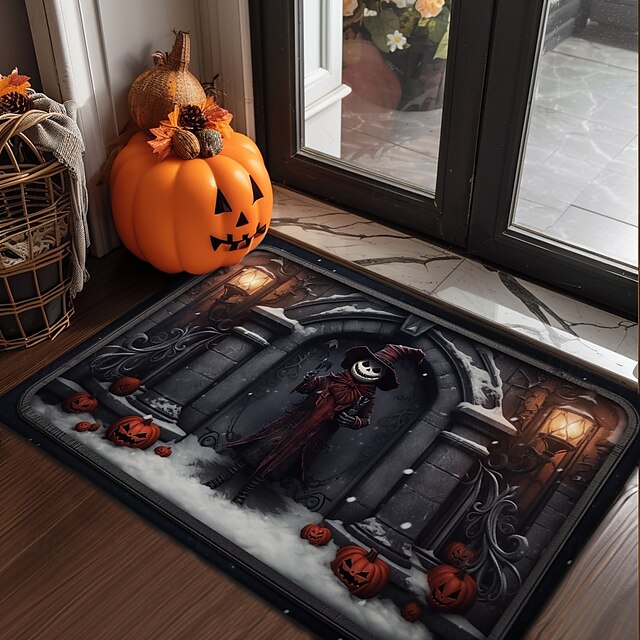 Doormat Jack Skeleton Pumpkin Kitchen Mat Floor Mat Non-Slip Area Rug Oil Proof Rug Indoor Outdoor Mat Bedroom Decor Bathroom Mat Entrance Rug