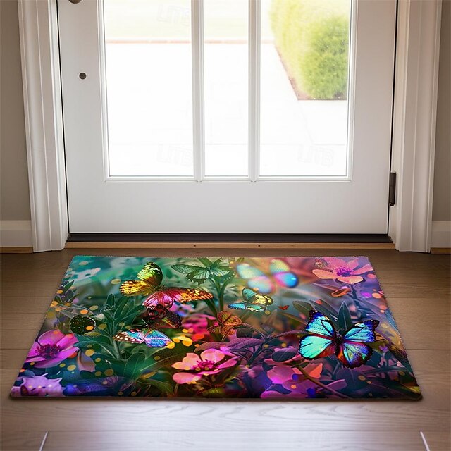 Butterfly Flowers Doormat Non-Slip Oil Proof Rug Indoor Outdoor Mat Bedroom Decor Bathroom Mat Entrance Rug Door Mat