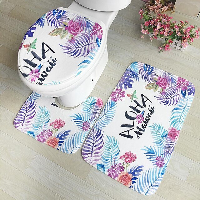 3Pcs/Set Bathroom Non-Slip Pedestal Rug + Lid Toilet Cover + Bath Mat Washable