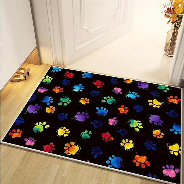 Cat Footprint Rainbow Doormat Kitchen Mat Floor Mat Non-Slip Area Rug Oil Proof Rug Indoor Outdoor Mat Bedroom Decor Bathroom Mat Entrance Rug