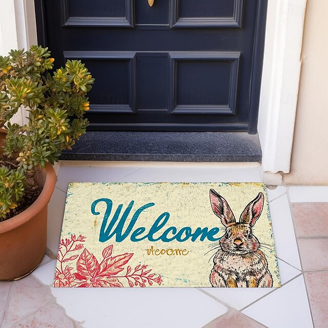 Welcome Rabbits Doormat Floor Mats Washable Rugs Kitchen Mat Non-Slip Oil Proof Rug Indoor Outdoor Mat Bedroom Decor Bathroom Mat Entrance Rug