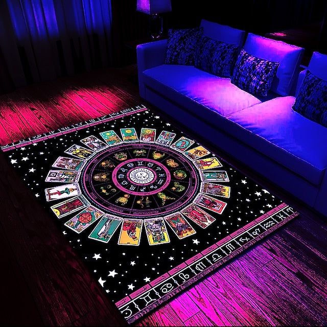 Tree of Life Blacklight Rug Carpet Floor Mat UV Reactive Glow in the Dark Rug Large Non-Slip Rug Mat Carpet for Room Decor