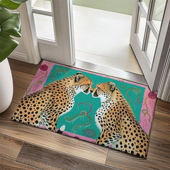 Duo Leopards Doormat Floor Mats Washable Rugs Kitchen Mat Non-Slip Oil Proof Rug Indoor Outdoor Mat Bedroom Decor Bathroom Mat Entrance Rug