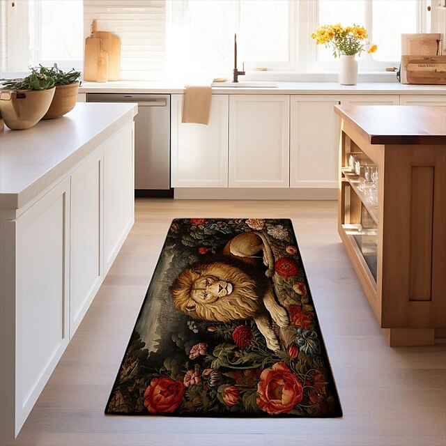 Sleeping Lion Area Rug Kitchen Mat Non-Slip Oil Proof Floor Mat Livingroom Rug Indoor Outdoor Mat Bedroom Decor Bathroom Mat Entrance Rug Door Mat