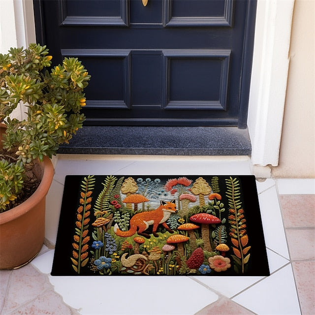 Fox Mushroom Doormat Floor Mats Washable Rugs Kitchen Mat Quilting Art Non-Slip Oil Proof Rug Indoor Outdoor Mat Bedroom Decor Bathroom Mat Entrance Rug