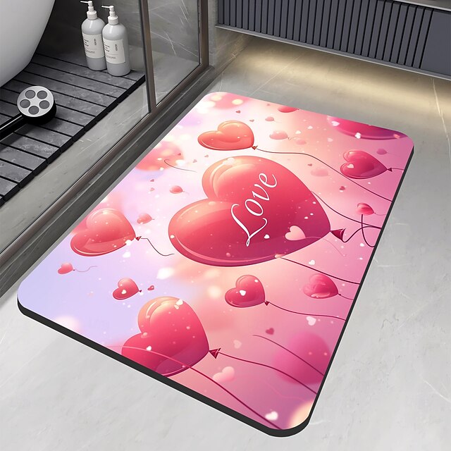 Valentine's Day Bathroom Rug, Polyester Fiber Rectangular Bath Mat, Super Absorbent, Non-Slip, Dirt-Resistant, and Easy to Clean Door Mat