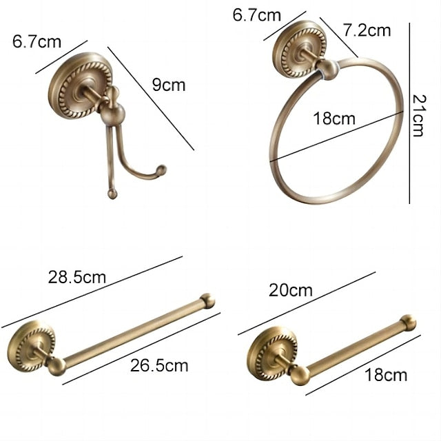 Towel Holder Antique Brass Vintage Wall Mounted Bathroom Accessory Set for Drilling Shower Wall Retro Country House Style Towel Hooks Toilet Paper Holder