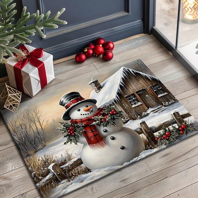 Christmas Decoration Doormat Xmas Snowman Couple Kitchen Mat Floor Mat Non-Slip Area Rug Oil Proof Rug Indoor Outdoor Mat Bedroom Decor Bathroom Mat Entrance Rug