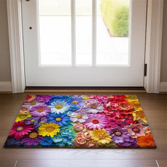 Valentine's Day Rainbow Flowers Doormat Non-Slip Oil Proof Rug Indoor Outdoor Mat Bedroom Decor Bathroom Mat Entrance Rug Door Mat