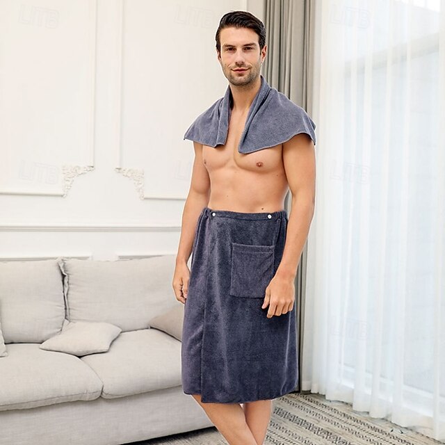 Men's Bath Towel Wearable and Wrapable Soft and Absorbent Extra-large Size Bathrobe-style Home-use Long Towel