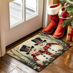 Christmas Decoration Doormat Xmas Snowman Couple Kitchen Mat Floor Mat Non-Slip Area Rug Oil Proof Rug Indoor Outdoor Mat Bedroom Decor Bathroom Mat Entrance Rug