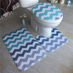 3Pcs/Set Bathroom Non-Slip Pedestal Rug + Lid Toilet Cover + Bath Mat Washable