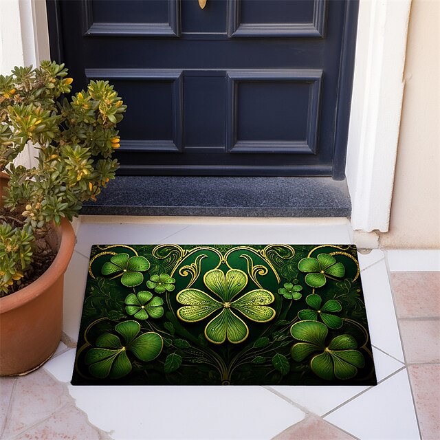 Saint Patrick's Day Doormat Floor Mats Washable Rugs Kitchen Mat Non-Slip Oil Proof Rug Lucky Clover Indoor Outdoor Mat Bedroom Decor Bathroom Mat Entrance Rug