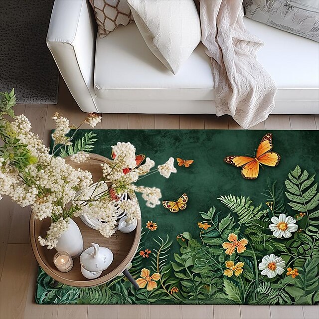 Green Butterfly Plant Area Rug Kitchen Mat Non-Slip Oil Proof Floor Mat Livingroom Rug Indoor Outdoor Mat Bedroom Decor Bathroom Mat Entrance Rug Door Mat