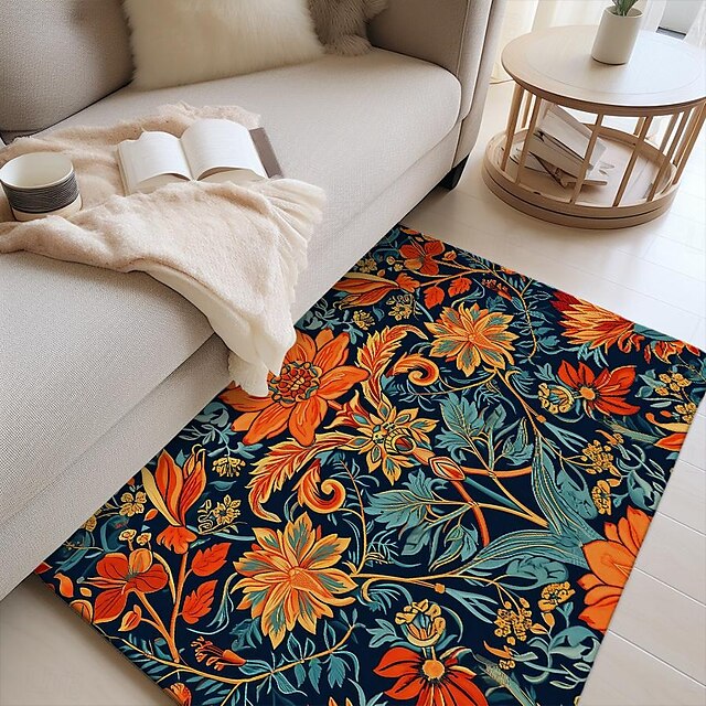 Blue Flower Area Rug Kitchen Mat Non-Slip Oil Proof Floor Mat Livingroom Rug Indoor Outdoor Mat Bedroom Decor Bathroom Mat Entrance Rug Door Mat Bird Tree of Life