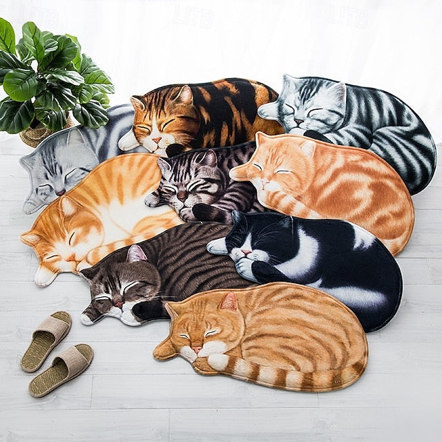 Cats Irregular Doormat Kitchen Mat Floor Mat Non-Slip Area Rug Oil Proof Rug Indoor Outdoor Mat Bedroom Decor Bathroom Mat Entrance Rug