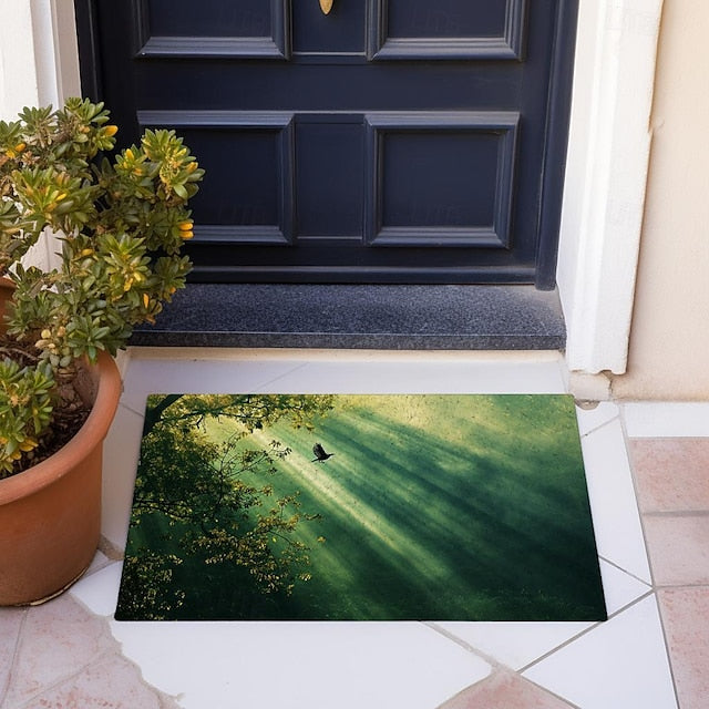 Beam Lights Forest Doormat Non-Slip Oil Proof Rug Indoor Outdoor Mat Bedroom Decor Bathroom Mat Entrance Rug Door Mat