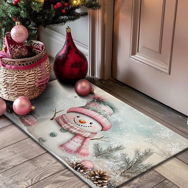 Christmas Decoration Doormat Xmas Snowman Couple Kitchen Mat Floor Mat Non-Slip Area Rug Oil Proof Rug Indoor Outdoor Mat Bedroom Decor Bathroom Mat Entrance Rug