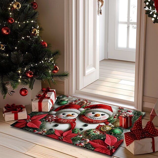 Christmas Decorations Doormat Snowman Kitchen Mat Floor Mat Non-Slip Area Rug Oil Proof Rug Indoor Outdoor Mat Bedroom Decor Bathroom Mat Entrance Rug