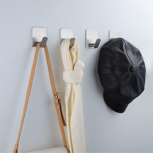 1pc Adhesive Towel Hooks on Wall: Robe Hooks for Hanging Clothes Hats Stick on Bathroom/Kitchen SUS 304 Stainless Steel Silver Black Hooks