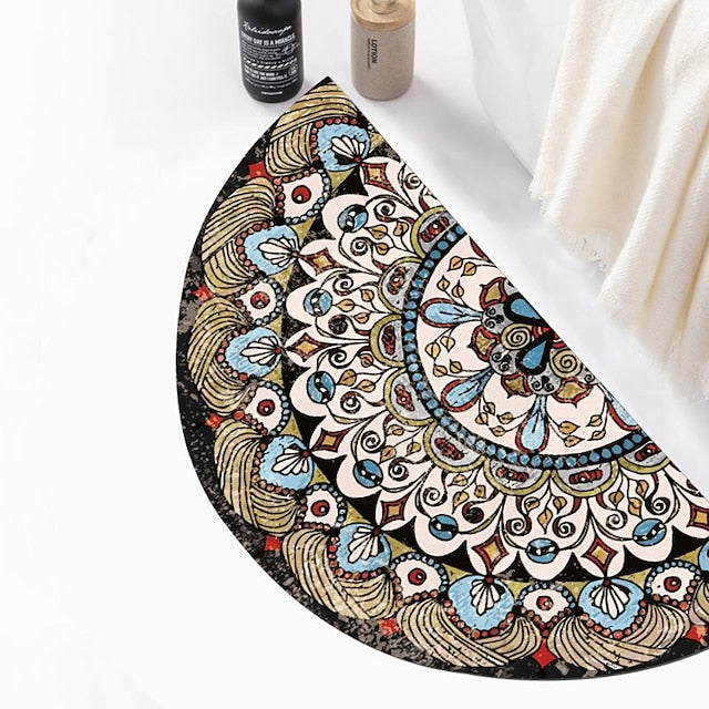 Boho Style Half Round Doormat Floor mats Washable Rugs Kitchen Mat,Non Slip Durable Welcome Door Mats, Boots Scraper Mats Indoor Outdoor Rug, Semicircle Door Mats for Entry,Bathroom Rug