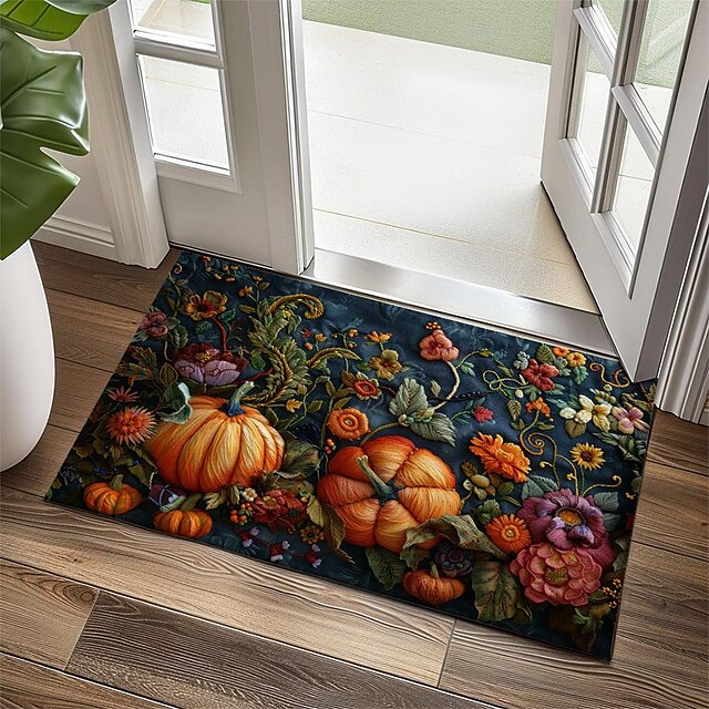 Autumn Quilt Pumpkin Doormat Kitchen Mat Floor Mat Non-Slip Area Rug Oil Proof Rug Indoor Outdoor Mat Bedroom Decor Bathroom Mat Entrance Rug