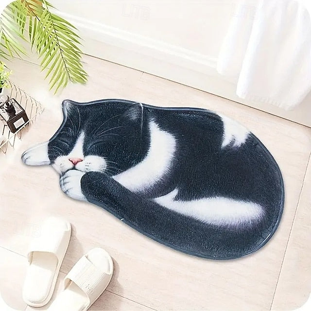 Cats Irregular Doormat Kitchen Mat Floor Mat Non-Slip Area Rug Oil Proof Rug Indoor Outdoor Mat Bedroom Decor Bathroom Mat Entrance Rug