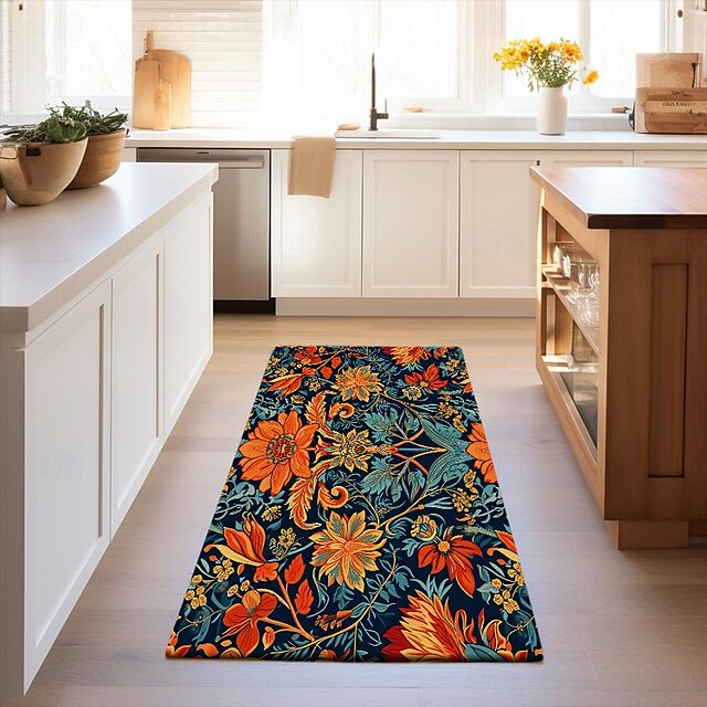 Blue Flower Area Rug Kitchen Mat Non-Slip Oil Proof Floor Mat Livingroom Rug Indoor Outdoor Mat Bedroom Decor Bathroom Mat Entrance Rug Door Mat Bird Tree of Life