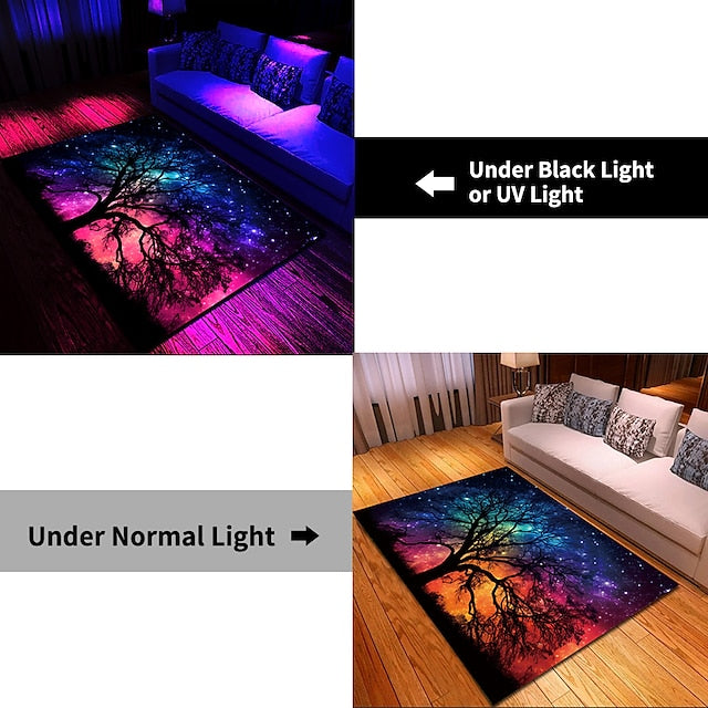 Blacklight Rug UV Reactive Glow in the Dark Area Rug Kitchen Mat Non-Slip Oil Proof Trippy Universe Floor Mat Livingroom Rug Indoor Outdoor Mat Bedroom Decor Bathroom Mat Entrance Rug Door Mat