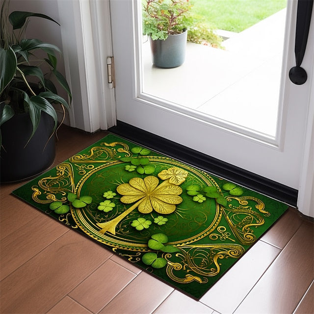 Saint Patrick's Day Doormat Floor Mats Washable Rugs Kitchen Mat Non-Slip Oil Proof Rug Lucky Clover Indoor Outdoor Mat Bedroom Decor Bathroom Mat Entrance Rug