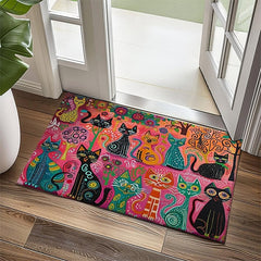 Folk Art Cats Doormat Kitchen Mat Floor Mat Non-Slip Area Rug Oil Proof Rug Indoor Outdoor Mat Bedroom Decor Bathroom Mat Entrance Entreyway Rug