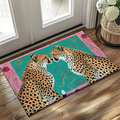 Duo Leopards Doormat Floor Mats Washable Rugs Kitchen Mat Non-Slip Oil Proof Rug Indoor Outdoor Mat Bedroom Decor Bathroom Mat Entrance Rug