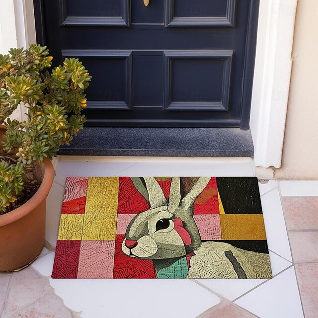 Welcome Rabbits Doormat Floor Mats Washable Rugs Kitchen Mat Non-Slip Oil Proof Rug Indoor Outdoor Mat Bedroom Decor Bathroom Mat Entrance Rug