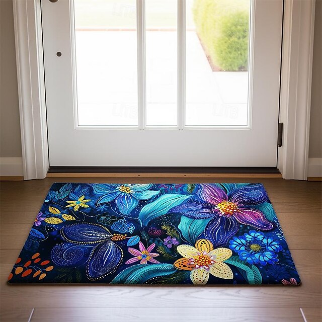 Pointillism Flowers Doormat Floor Mats Washable Rugs Kitchen Mat Non-Slip Oil Proof Rug Indoor Outdoor Mat Bedroom Decor Bathroom Mat Entrance Rug