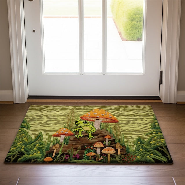 Frog Mushroom Doormat Floor Mats Washable Rugs Kitchen Mat Quilting Art Non-Slip Oil Proof Rug Indoor Outdoor Mat Bedroom Decor Bathroom Mat Entrance Rug