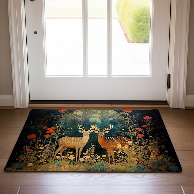 Elk Animal Doormat Floor Mats Washable Rugs Kitchen Mat Non-Slip Oil Proof Rug Indoor Outdoor Mat Bedroom Decor Bathroom Mat Entrance Rug