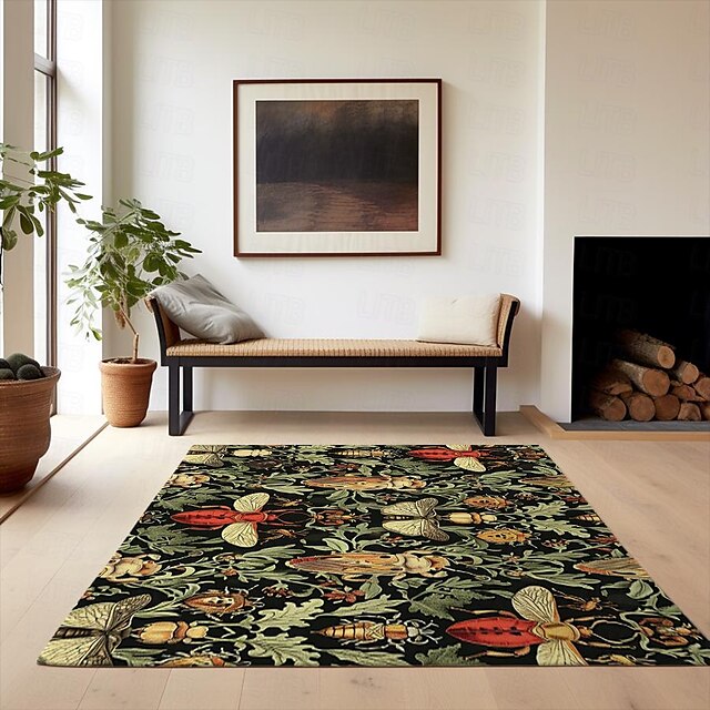 Floral Insects Area Rug Kitchen Mat Non-Slip Oil Proof Floor Mat Livingroom Rug Indoor Outdoor Mat Bedroom Decor Bathroom Mat Entrance Rug Door Mat