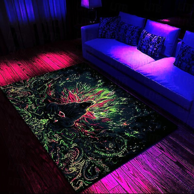 Blacklight Printed Carpet UV Reactive Glow in the Dark Rug Large Non-Slip Rug Mat for Room Decor