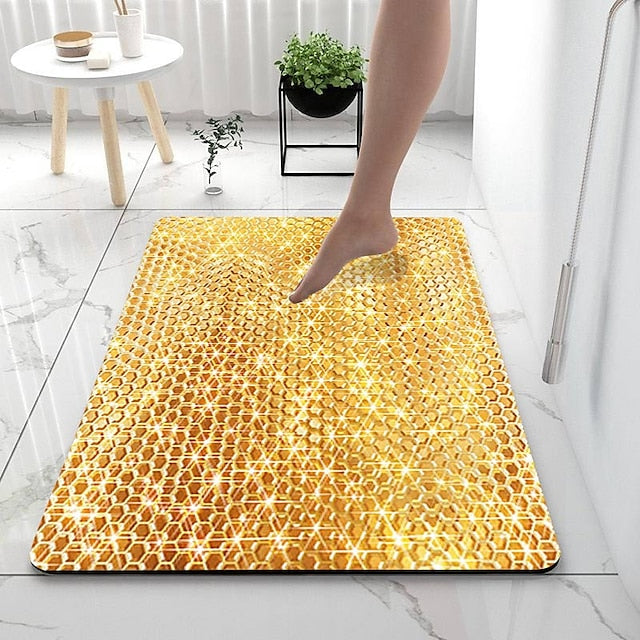 Golden Bath Mat Non-slip Diatomaceous Earth Bath Rug Soft Mat Rubber Anti-Slip Fast Dry Super Absorbent Thin Bathroom Mat for Under Door - Bathroom Floor Mat Rug Bathtub Front Shower Mat Sink