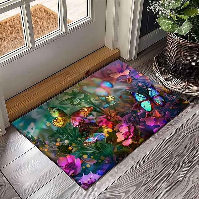 Butterfly Flowers Doormat Non-Slip Oil Proof Rug Indoor Outdoor Mat Bedroom Decor Bathroom Mat Entrance Rug Door Mat