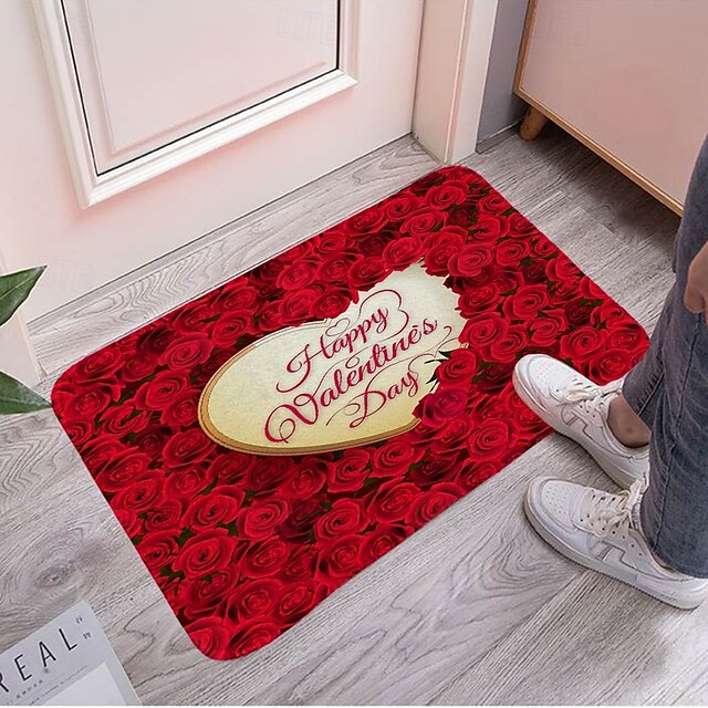 Valentine's Day Love non-slip doormat Polyester machine washable soft absorbent doormat suitable for entrance kitchen living room bedroom bathroom home decor - holiday themed  Absorbent Bathroom Rug