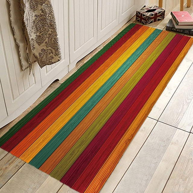 Rug Runner Colour Stripe Floor Mat Door Mat Hallway Carpets Area Rugs Washable for Bedroom Living Room Kitchen Bathroom Anti-Slip Floor Mats Wood lines