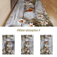 Wooden Daisy Area Rug Kitchen Mat Non-Slip Oil Proof Floor Mat Livingroom Rug Indoor Outdoor Mat Bedroom Decor Bathroom Mat Entrance Rug Door Mat