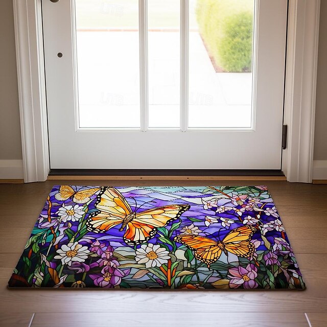 Folk Art Butterflies Doormat Floor Mats Washable Rugs Kitchen Mat Non-Slip Oil Proof Rug Indoor Outdoor Mat Bedroom Decor Bathroom Mat Entrance Rug