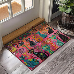 Folk Art Cats Doormat Kitchen Mat Floor Mat Non-Slip Area Rug Oil Proof Rug Indoor Outdoor Mat Bedroom Decor Bathroom Mat Entrance Entreyway Rug