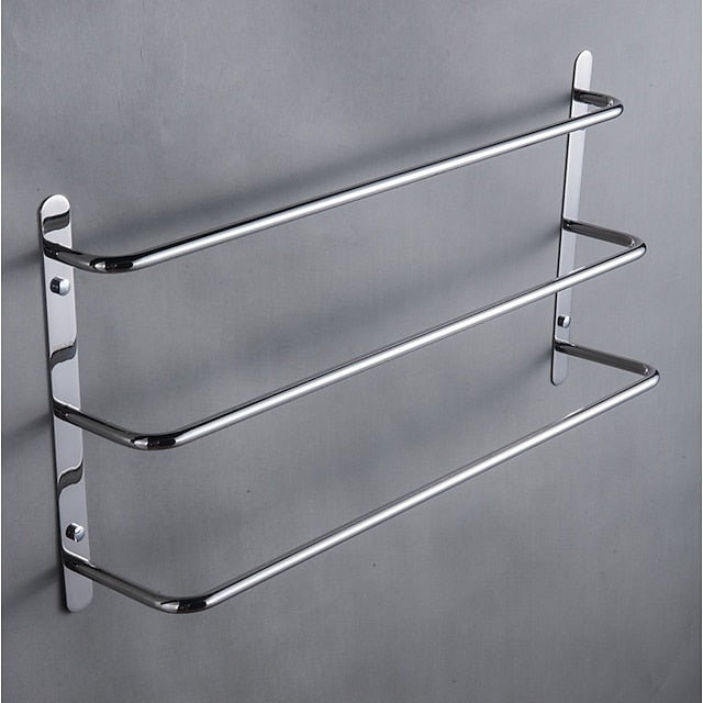 Multilayer Towel Rack Contemporary Stainless Steel Bathroom Shelf with 3-towel Bar Wall Mounted Polished Silvery 1PC 45CM