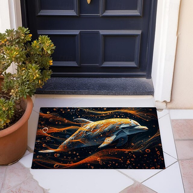 Gold Dolphin Doormat Non-Slip Oil Proof Rug Indoor Outdoor Mat Bedroom Decor Bathroom Mat Entrance Rug Door Mat