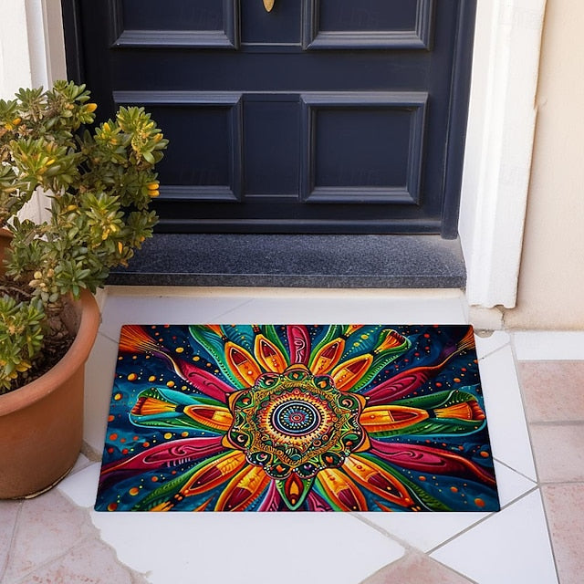 Painting Mandala Bohemian Doormat v Non-Slip Oil Proof Rug Indoor Outdoor Mat Bedroom Decor Bathroom Mat Entrance Rug