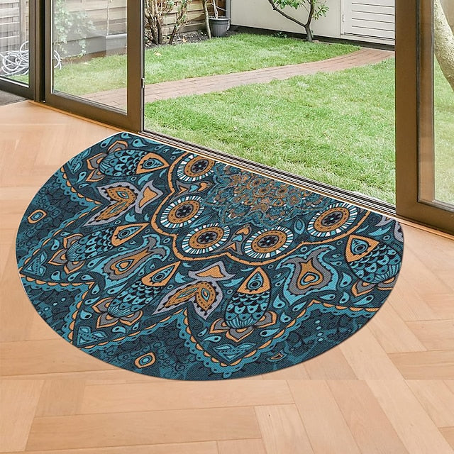 Boho Style Half Round Doormat Floor mats Washable Rugs Kitchen Mat,Non Slip Durable Welcome Door Mats, Boots Scraper Mats Indoor Outdoor Rug, Semicircle Door Mats for Entry,Bathroom Rug