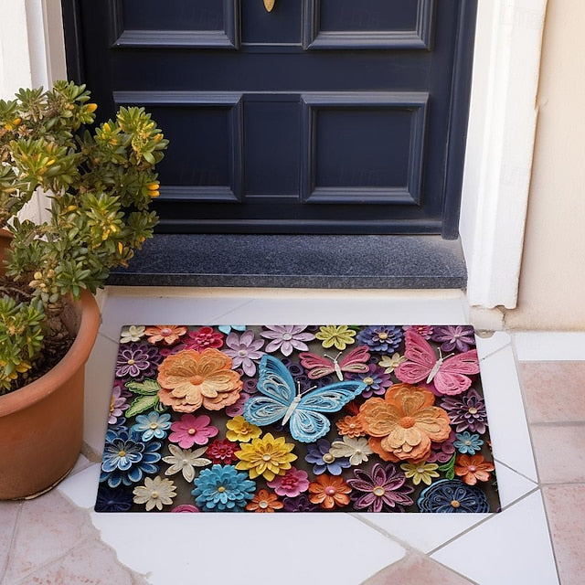 Folk Art Butterflies Doormat Floor Mats Washable Rugs Kitchen Mat Non-Slip Oil Proof Rug Indoor Outdoor Mat Bedroom Decor Bathroom Mat Entrance Rug